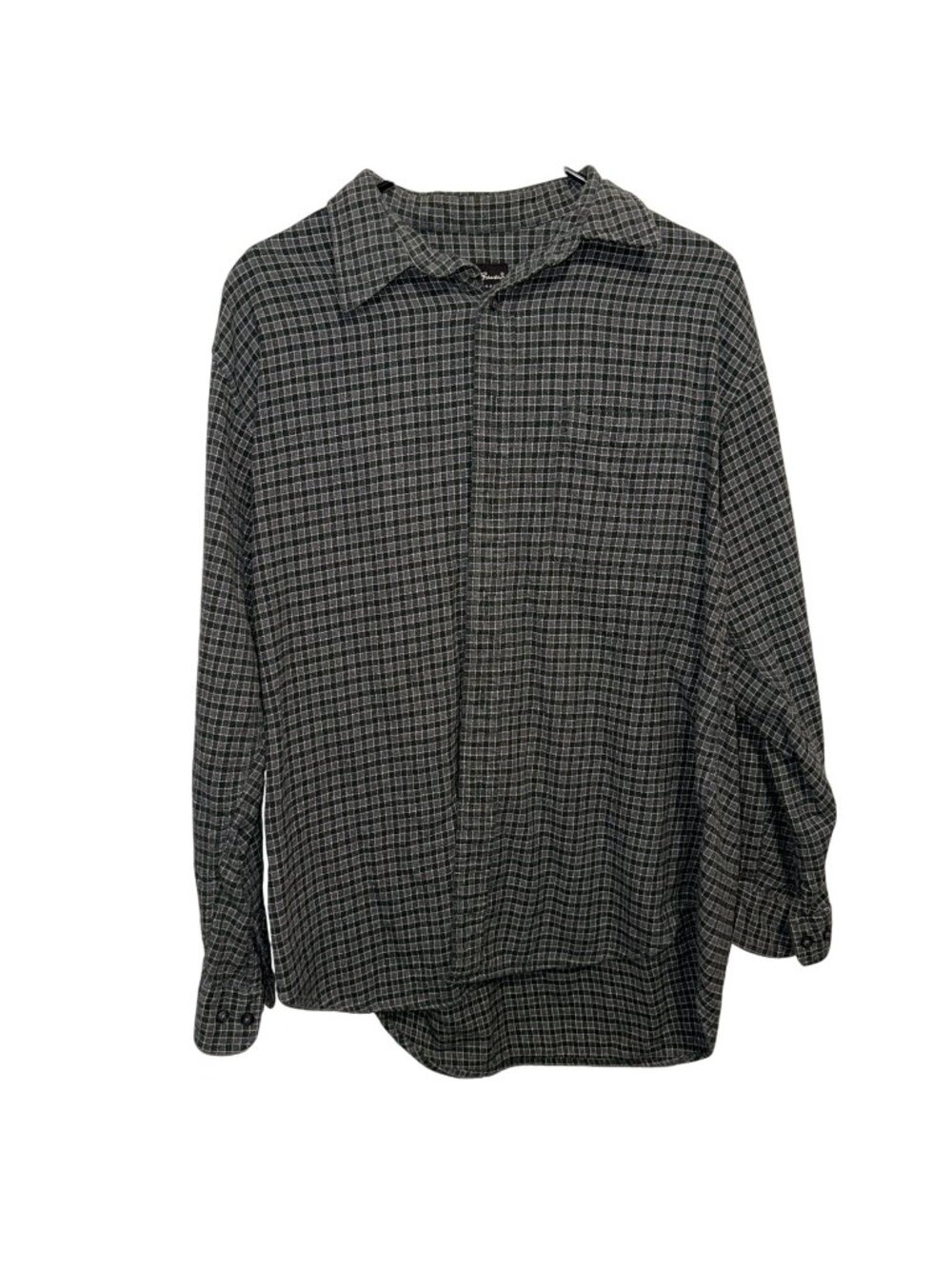 Eddie Bauer Mens Green & Gray Plaid Button-Up Shirt Long Sleeve 100% Cotton Size